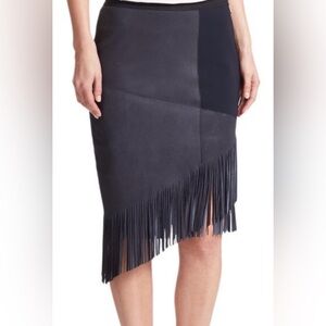 Elie Tahari Blue Claudette  Fringe lamb leather Skirt 14 NWT
